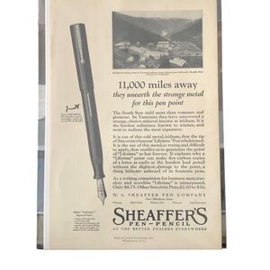 Vintage 1921 Sheaffer’s Pen-Pencil 11,000 Miles Away Ad Advertisement